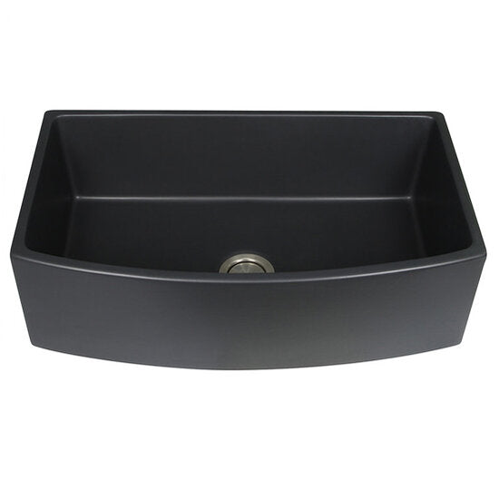Nantucket Sinks - Italian Made Fine Fireclay Curved Apron Farmer Sink Finished In A Matte Black Finish