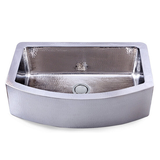 Nantucket Sinks - Brightwork Collection Hammered Stainless Steel Large Single Bowl Prep Station Sink.