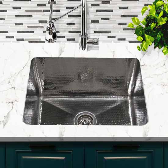 Nantucket Sinks - 23 Inch Hammered Stainless Steel Rectangle Kitchen/Laundry Sink