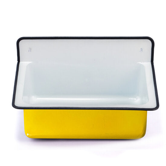 Nantucket Sinks - Wallmount Bucket Sink No Overflow - Yellow Exterior/White Interior Black PVC Trimmed Edge