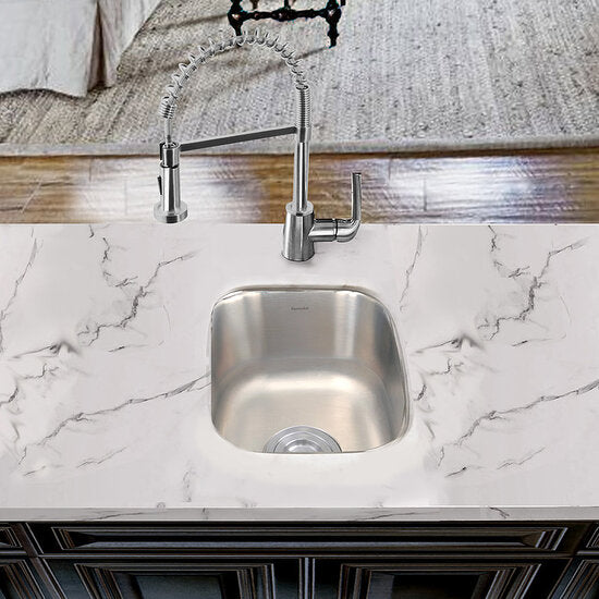 Nantucket Sinks - Quidnet 15 Inch Rectangle Undermount Stainless Steel Bar/Prep Sink, 18 Gauge