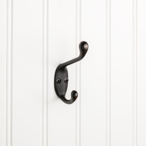 Elements - 3-3/8 Inch Double zinc wall mount coat hook.