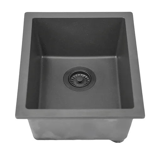 Nantucket Sinks - 15 Inch X 18 Inch Granite Composite Single Bowl Dualmount Bar-Prep Sink - Titanium