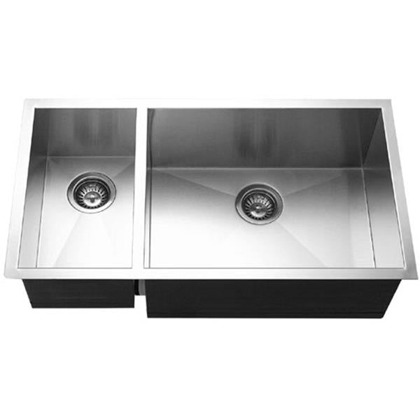 Hamat - Prizm 33 Inch Undermount Stainless Steel 70/30 Double Bowl Kitchen Sink, Prep bowl left