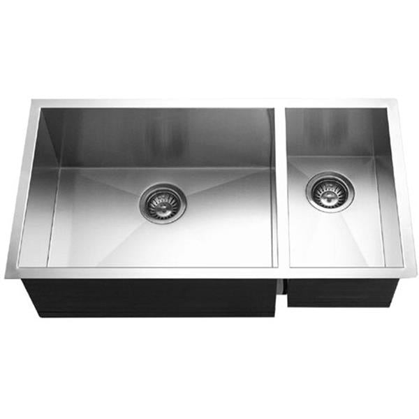 Hamat - Prizm 33 Inch Undermount Stainless Steel 70/30 Double Bowl Kitchen Sink, Prep bowl Right
