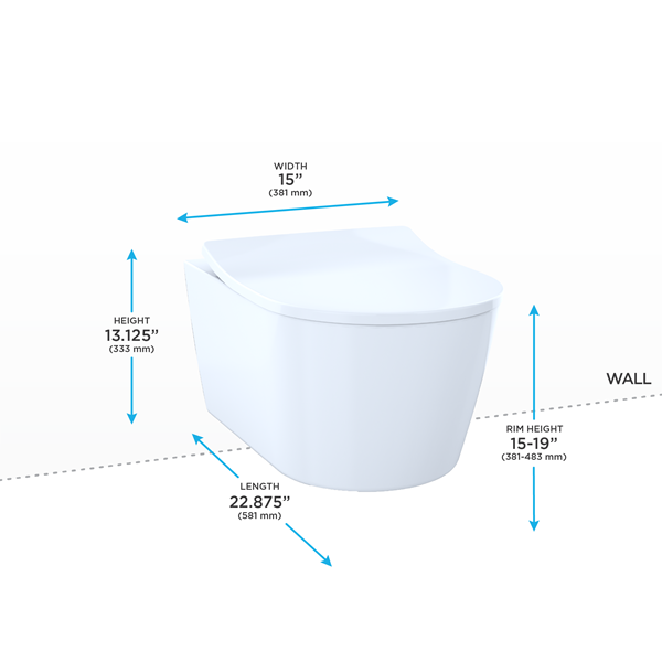 Toto - Rp Wall-Hung Contemporary D-Shape Dual Flush 1.28 And 0.9 Gpf Toilet With Cefiontect, Cotton White