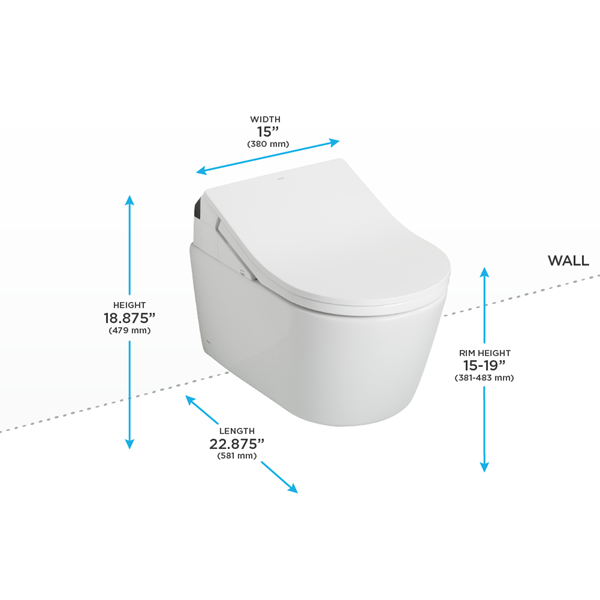 Toto - Washlet+ Rp Wall-Hung D-Shape Toilet With Rx Bidet Seat And Duofit In-Wall 1.28 And 0.9 Gpf Auto Dual-Flush Tank System