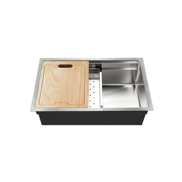 Hamat - Rendezvous 26 Inch Dual Level Undermount 18GA Stainless Steel  Single Bowl Kitchen Sink with Sliding Platform