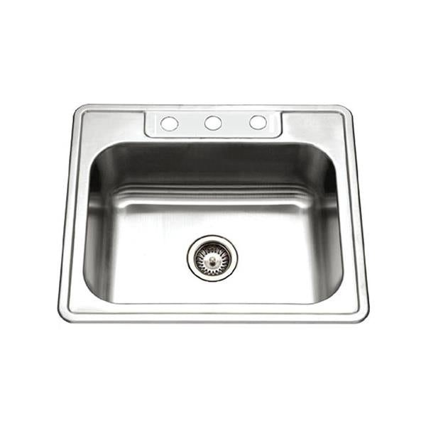 Hamat - Revive Topmount Stainless Steel 3-hole Single Bowl Kitchen Sink, 8 Inch Deep