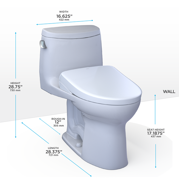Toto - Washlet+ Ultramax II One-Piece Elongated 1.28 Gpf Toilet With Auto Flush Washlet+ S7 Contemporary Bidet Seat, Cotton White