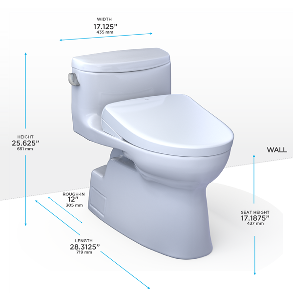 Toto - Washlet+ Carolina II One-Piece Elongated 1.28 Gpf Toilet And Washlet+ S7 Contemporary Bidet Seat, Cotton White