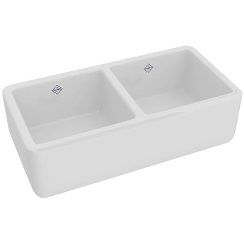 Rohl - Shaws Lancaster 37 Inch Double Bowl Farmhouse Apron Front Fireclay Kitchen Sink