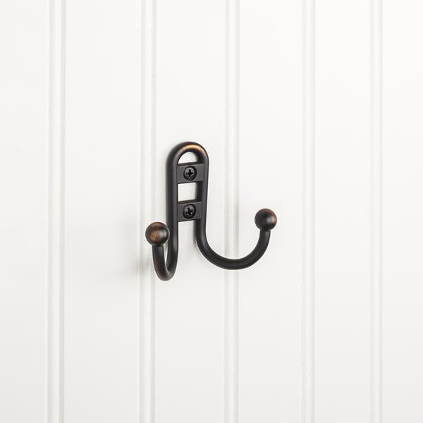Elements - 2-9/16 Inch Double zinc wall mount coat hook.