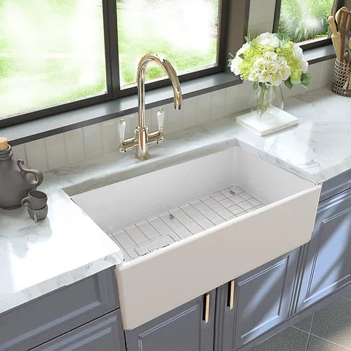 Nantucket Sinks - 30 Inch Farmhouse Fireclay Sink With Drain And Grid