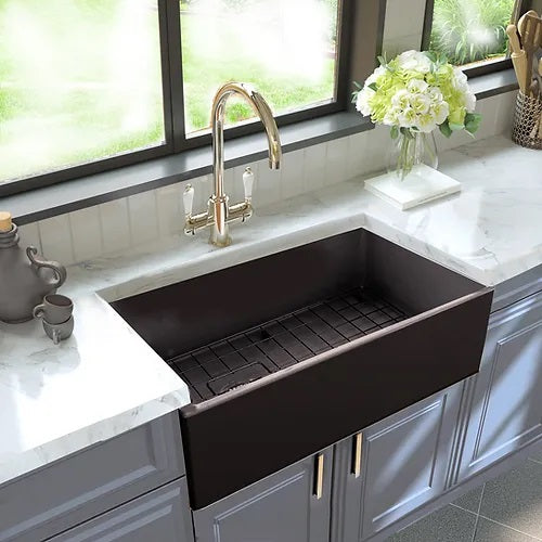 Nantucket Sinks - 30 Inch Farmhouse Fireclay Sink With Drain And Grid Finished In White