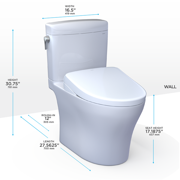 Toto - Aquia IV Cube WASHLET+  Two-Piece Elongated Dual Flush Toilet With S7A Contemporary Bidet Seat, Cotton White