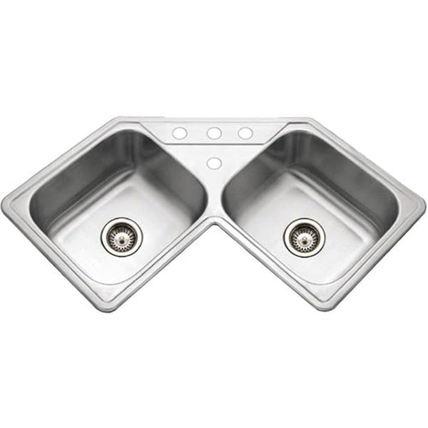 Hamat - Tureen Topmount Stainless Steel 4-hole Corner Bowl Kitchen Sink