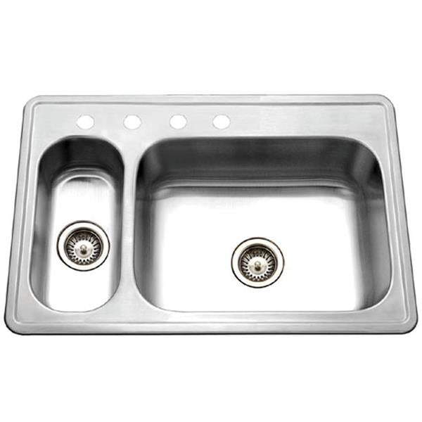 Hamat - Tureen Topmount Stainless Steel 4-hole 70/30 Double Bowl Kitchen Sink