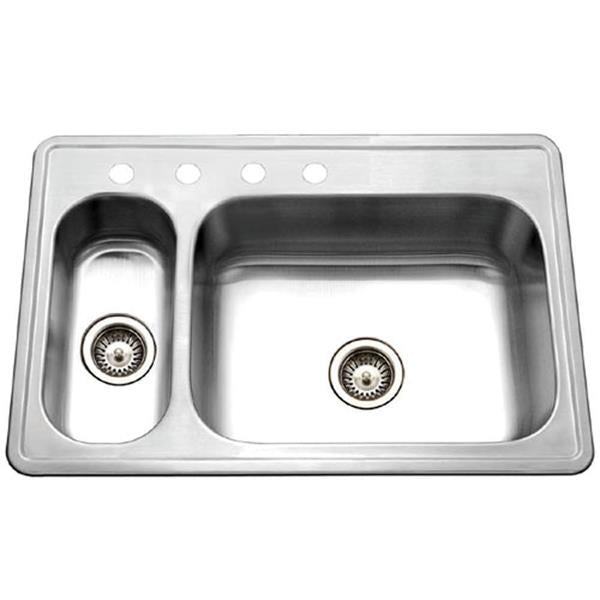 Hamat - Tureen 33 Inch Topmount Stainless Steel 4-hole 70/30 Double Bowl Kitchen Sink