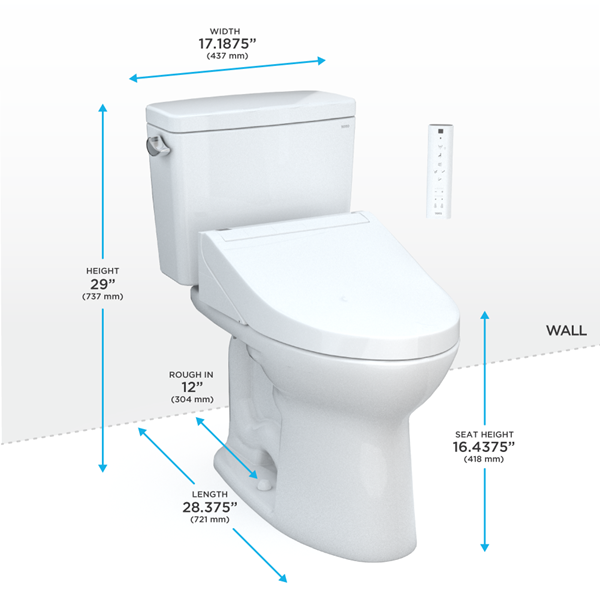 Toto - Drake Washlet+ Two-Piece Elongated 1.28 Gpf Tornado Flush Toilet With C5 Bidet Seat, Cotton White