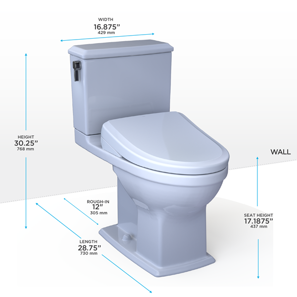 Toto - Washlet+ Connelly Two-Piece Elongated Dual Flush 1.28 And 0.9 Gpf Toilet, Classic Washlet S7A Bidet Seat