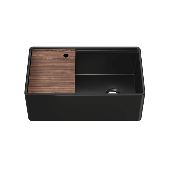 Julien - Fira 33 Inch Single Bowl Kitchen Sink Matte Black Fireclay with Accessory Ledge, 33X19X11-1/2