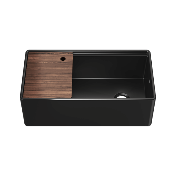 Julien - Fira 36 Inch Single Bowl Kitchen Sink Matte Black Fireclay with Accessory Ledge, 36X19X11-1/2