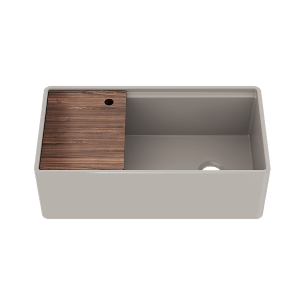 Julien - Fira 36 Inch Single Bowl Kitchen Sink Matte Taupe Fireclay with Accessory Ledge, 36X19X11-1/2