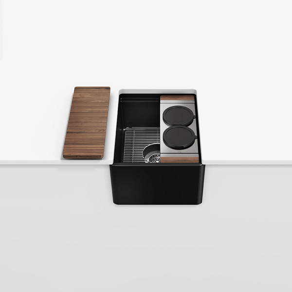 Julien - Fira 15 Inch Single Bowl Workstation Bar Set Matte Black Fireclay, with Walnut acc. 15X19X8-3/4