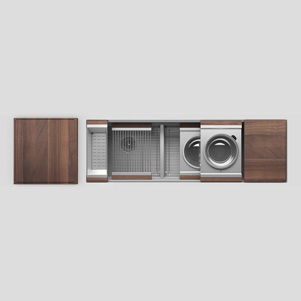 Julien - Smartstation Undermount Double-Bowl Workstation Kitchen Sink with Walnut Accessories, L21x17x10 R36x17x 10