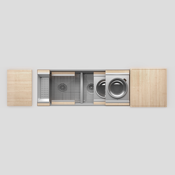 Julien - Smartstation Undermount Double-Bowl Workstation Kitchen Sink with Maple Accessories, L21x17x10 R42x17x 10