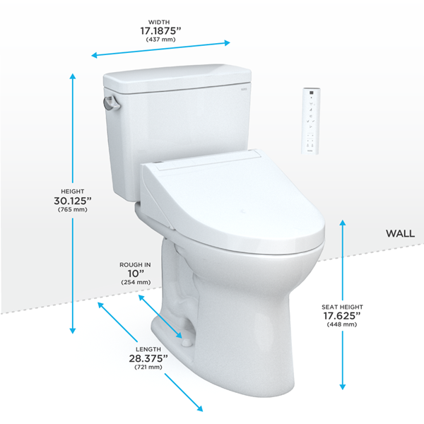 Toto - Drake Washlet+ Two-Piece Elongated 1.6 Gpf Tornado Flush Toilet With C5 Bidet Seat, 10 Inch Rough-In