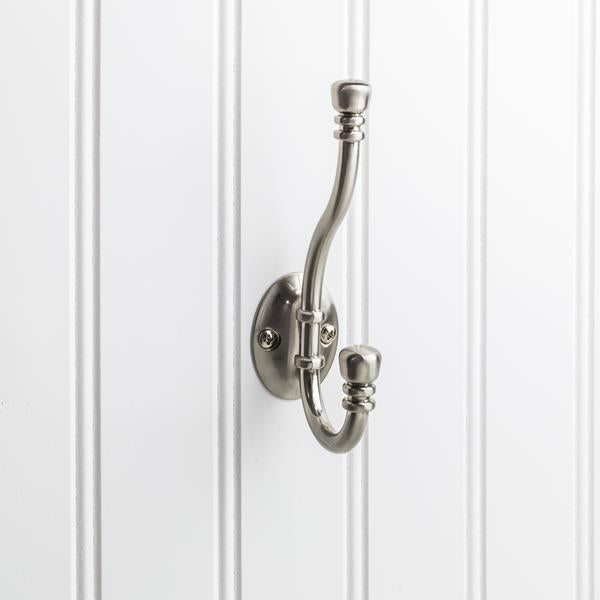 Elements - 5-3/16 Inch Double zinc wall mount decorative coat hook.