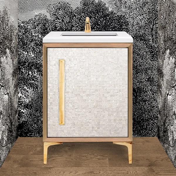 Linkasink - Mother Of Pearl 24 Inch Wood Vanity With 18 Inch Artisan Glass Prism Hardware