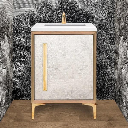 Linkasink - Mother Of Pearl 24 Inch Wood Vanity With 18 Inch Artisan Glass Prism Hardware