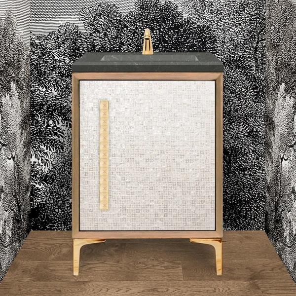Linkasink - Mother Of Pearl 24 Inch Wood Vanity With 18 Inch Artisan Glass Pyramid Hardware