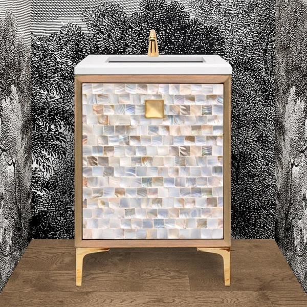 Linkasink - Shell 24 Inch Wood Vanity With 3 Inch Artisan Glass Prism Hardware