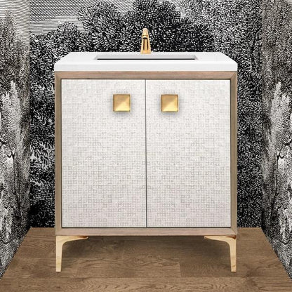 Linkasink - Mother Of Pearl 24 Inch Wood Vanity With 18 Inch Artisan Glass Prism Hardware