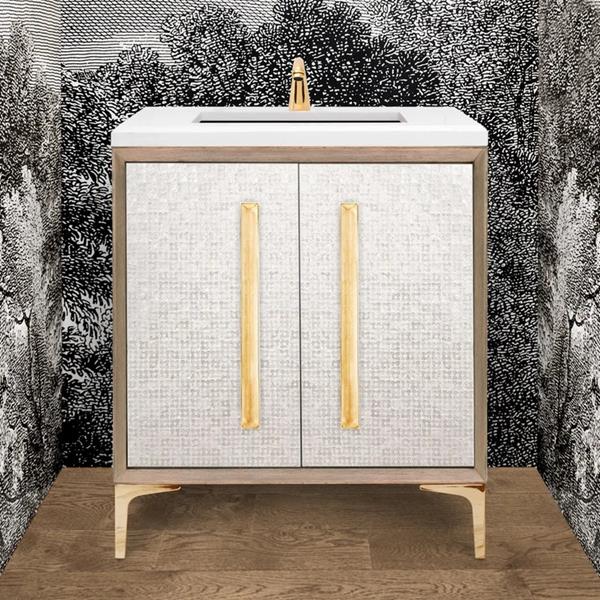 Linkasink - Mother Of Pearl 30 Inch Wood Vanity With 18 Inch Artisan Glass Prism Hardware