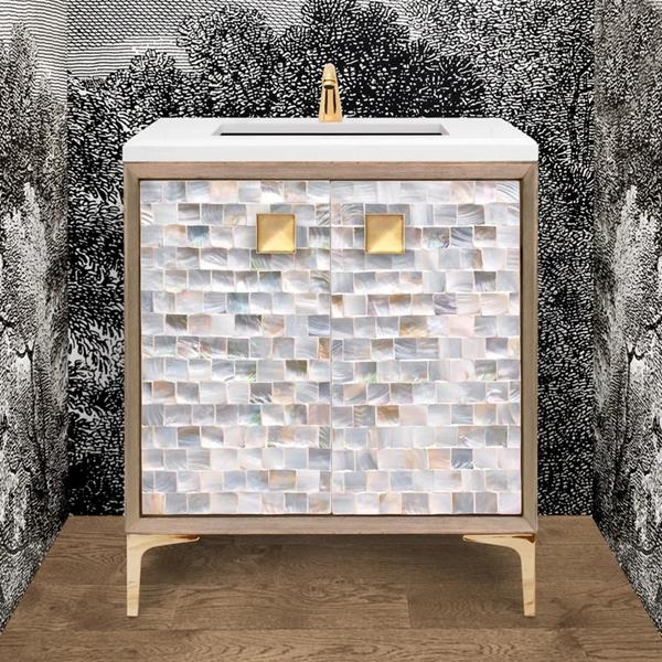 Linkasink - Shell 30 Inch Wood Vanity With 3 Inch Artisan Glass Prism Hardware