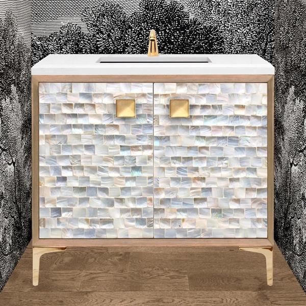 Linkasink - Shell 36 Inch Wood Vanity With 3 Inch Artisan Glass Prism Hardware