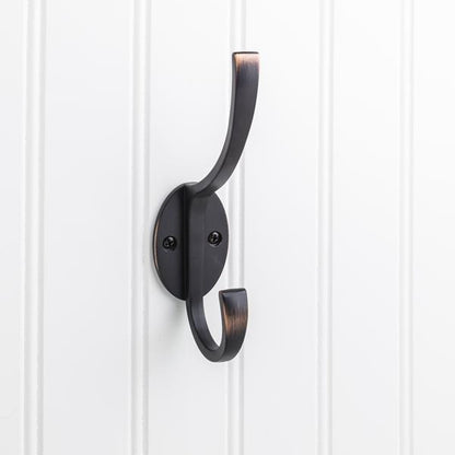 Elements - 5-7/8 Inch Double zinc wall mount decorative coat hook.
