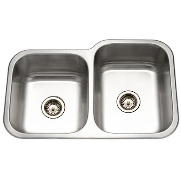 Hamat - Vitality 32 Inch Undermount Stainless Steel 40/60 Double Bowl Kitchen Sink, Small bowl left