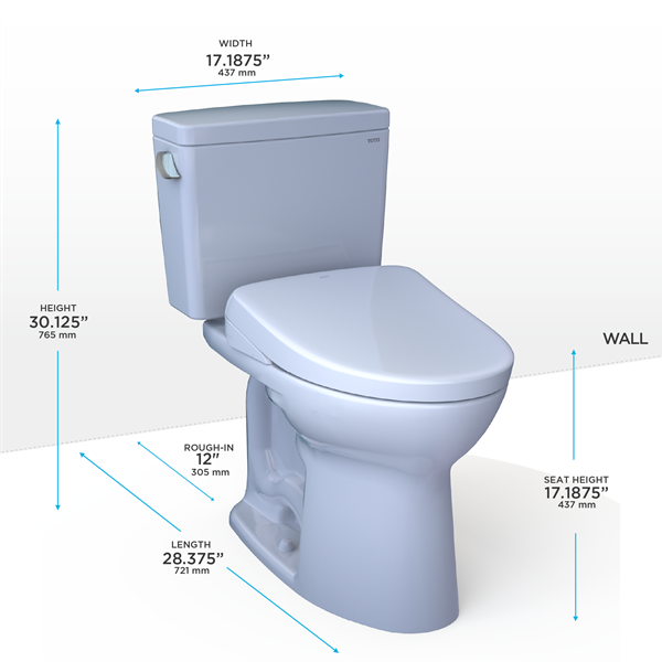 Toto - Drake WASHLET+ S7A Two-Piece Toilet - 1.28 GPF Universal Height 12 Inch Rough-In