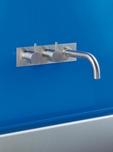 Vola - 613CK Two-Handle Mixer, 6 Inch High-Flow Spout to Right and Plate Trim kit