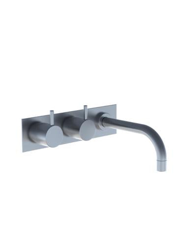 Vola - 613K Two-Handle Wall-Mounted Basin Set with 6 Inch Spout to Right and Plate Trim kit