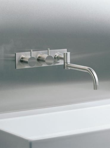 Vola - 633K Two-Handle Wall-Mounted Basin Set with 10 Inch Double-Swivel Spout and Plate Trim kit