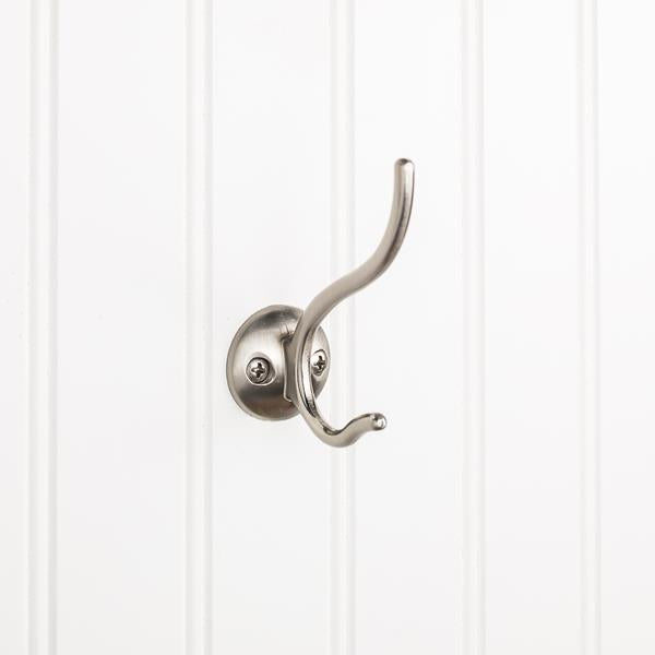 Elements - 3-13/16 Inch Double zinc wall mount decorative coat hook.