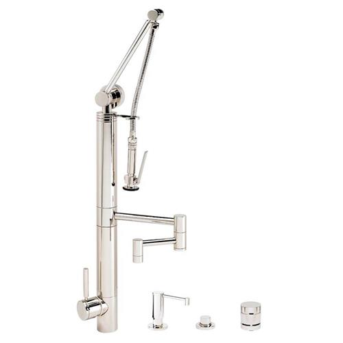 Waterstone - Contemporary Gantry Pulldown Faucet - 12 Inch Articulated Spout - 4Pc. Suite