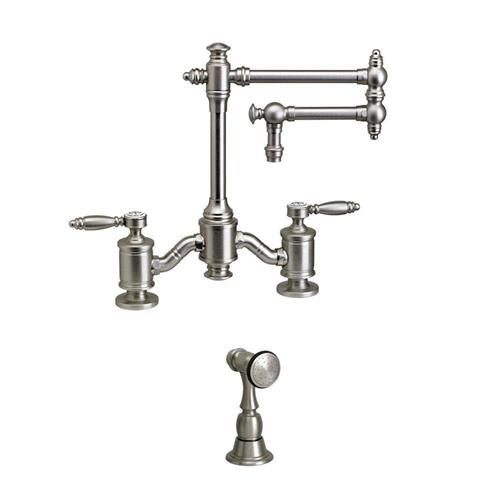 Waterstone - Towson Bridge Faucet - 12 Inch Articulated Spout - Lever Handles W/ Side Sprayer